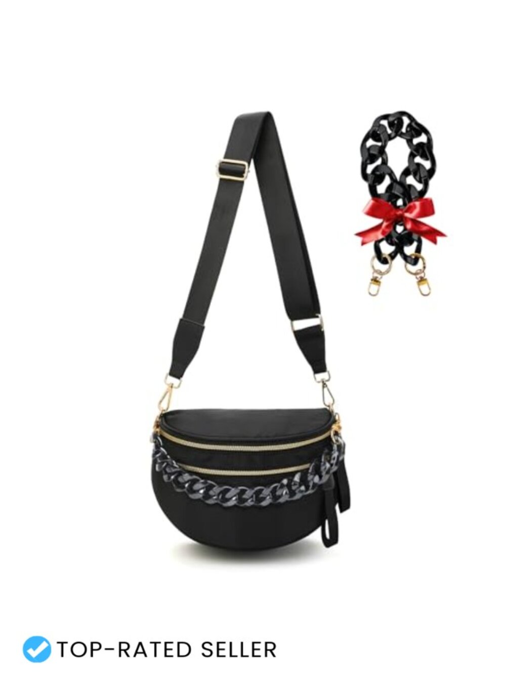 Checkered Nylon Crossbody Bum Bag with Adjustable Shoulder Strap